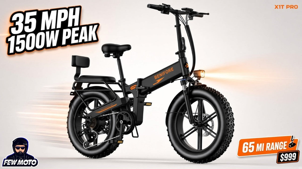 Benifore X1T PRO 1500W all-terrain fat tire electric bike with 960Wh battery riding on a paved road in the USA
